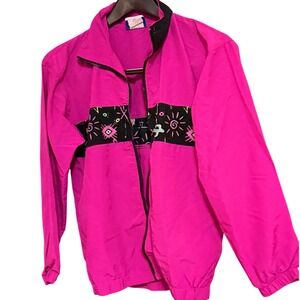 Vtg Hana Pink Neon Windbreaker Jacket southwestern USA Large *zipper missing